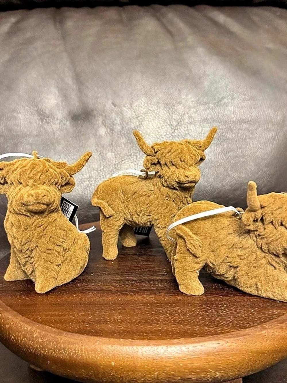 Hobby Lobby Flocked Highland Cow Ornament Set Brown